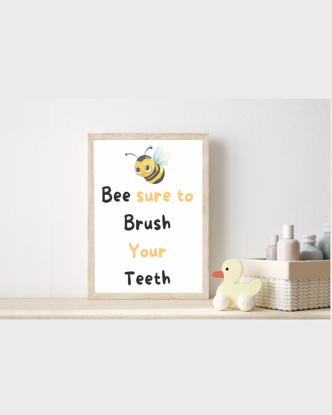 Cute Bee Sure To Brush Your Teeth Kids Bathroom Bee Quote Poster - Image 2