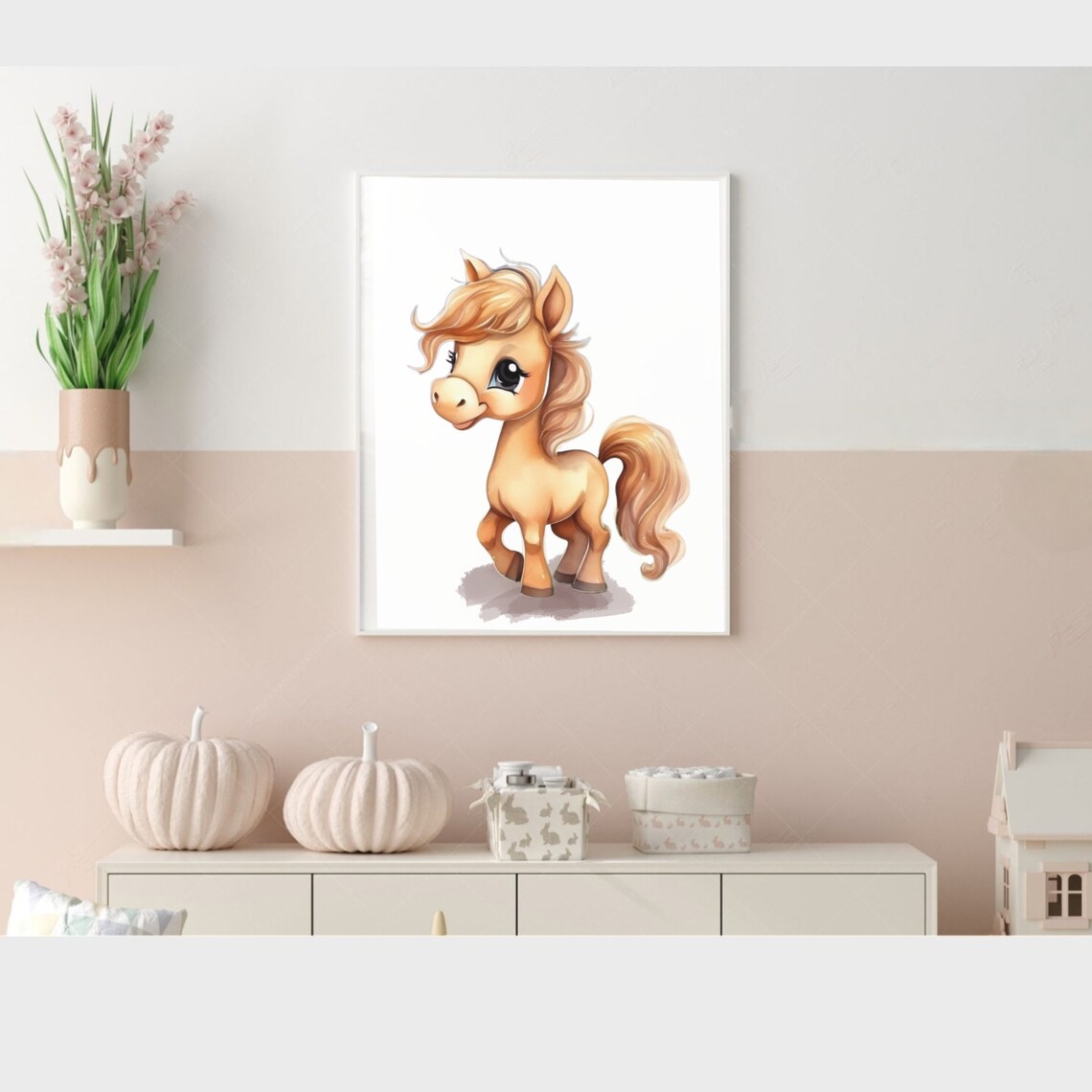 Adorable Baby Horse Foal Cartoon Nursery Farm Animal Art Poster - Image 2