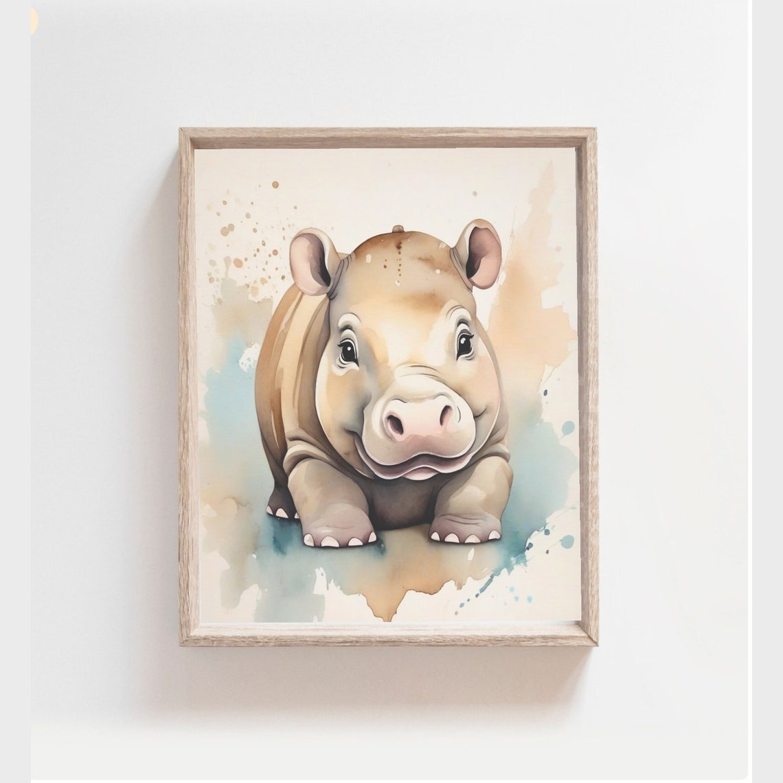 Baby Hippo Wall Art Nursery Wall Decor Watercolor Hippo Painting Baby Animal Print Safari Nursery Art Gender Neutral Wall Art