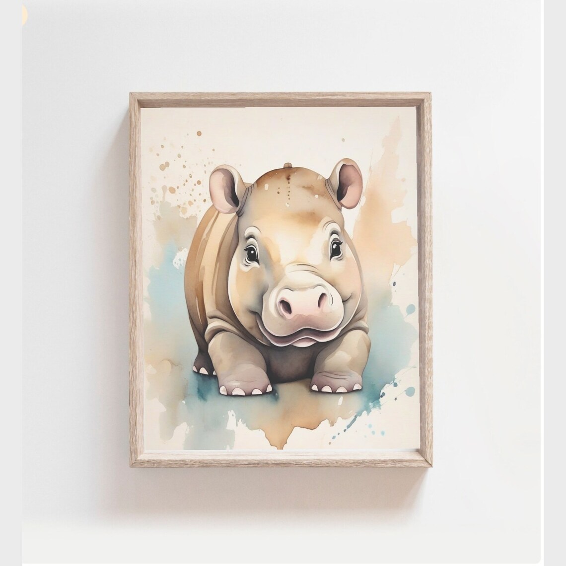 Cute Baby Hippo Watercolor Nursery Safari Animal Kids Poster