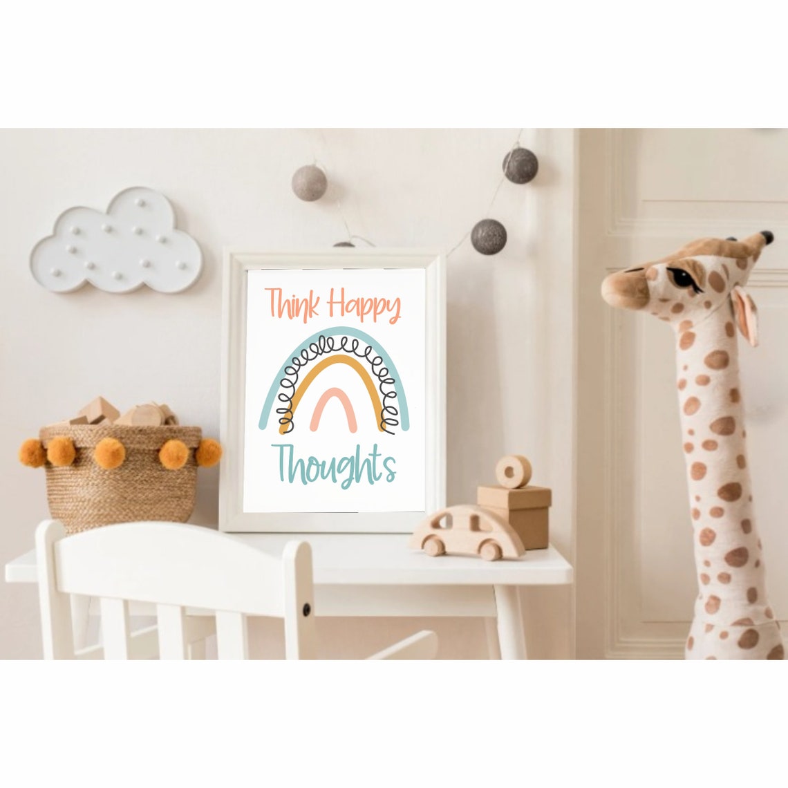Think Happy Thoughts Rainbow Affirmation Pastel Kids Room Poster - Image 2