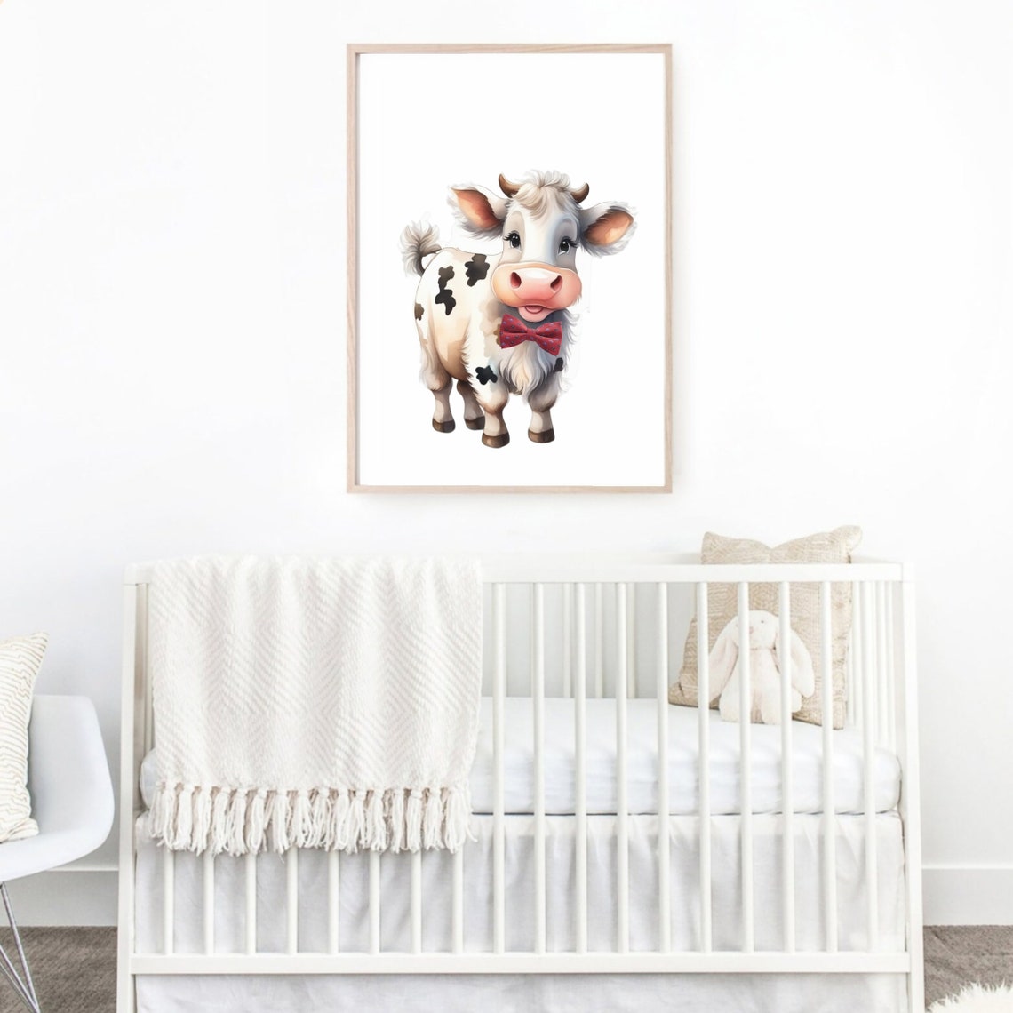 Dapper Baby Cow with Red Bow Tie Smiling Farm Nursery Poster - Image 2
