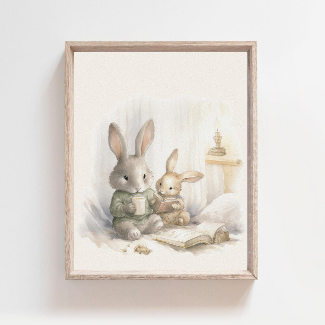 Two Bunnies Sharing Warm Cocoa And Stories By Candlelight Poster