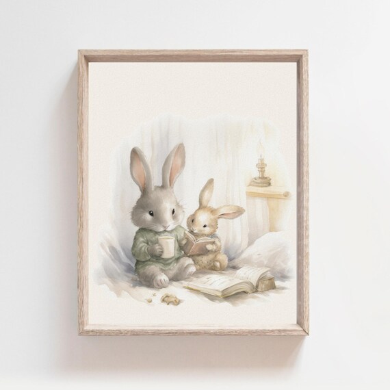 Two Bunnies Sharing Warm Cocoa And Stories By Candlelight Poster