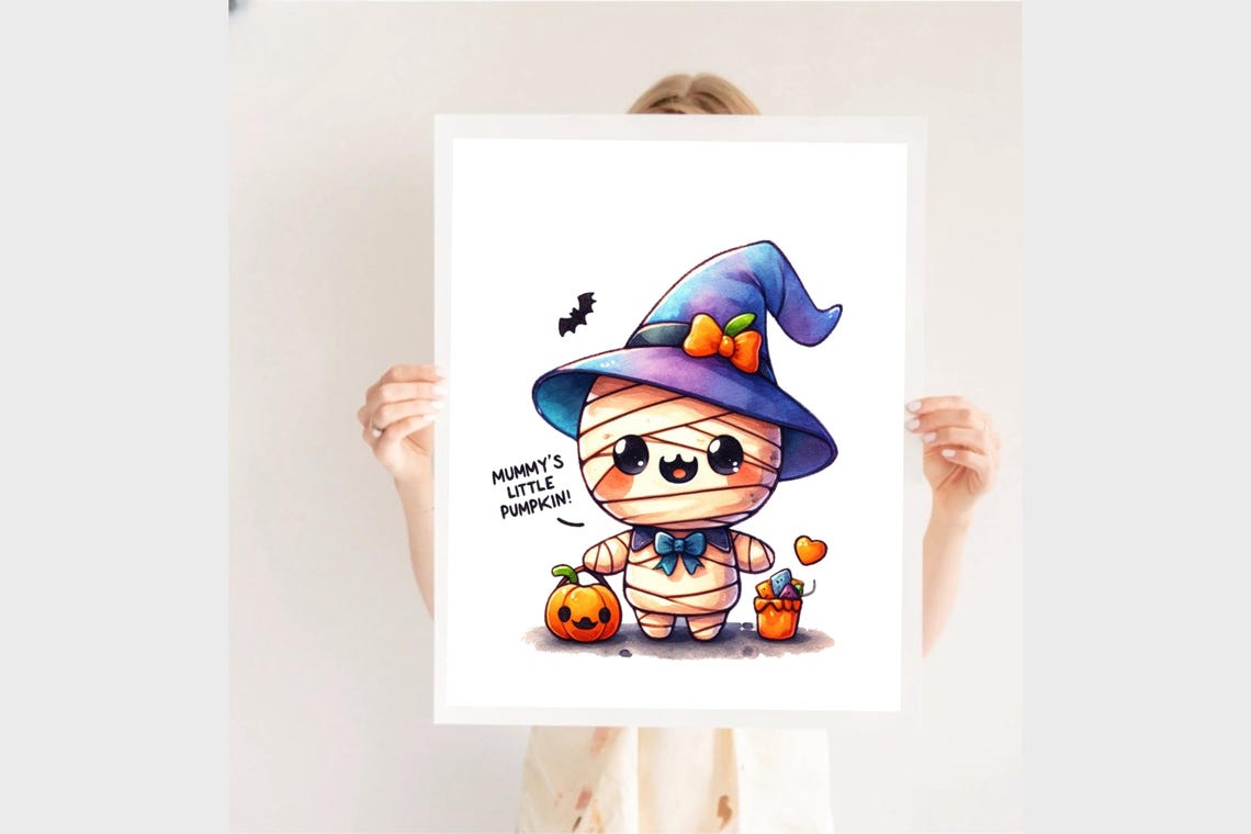 Baby Mummy Witch Hat Mummys Little Pumpkin Halloween Kids Poster - Image 2