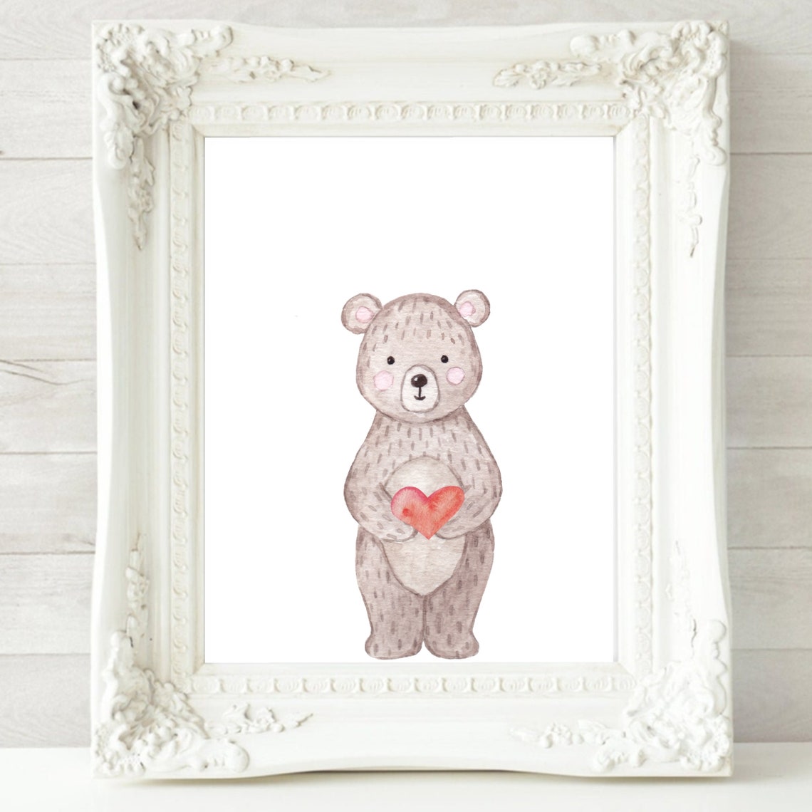 Cuddly Bear Holding Red Heart Soft Watercolor Nursery Poster - Image 2