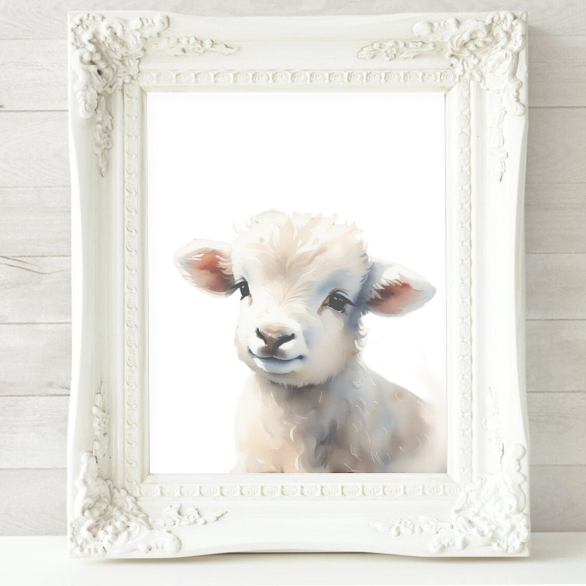 White Baby Lamb Close Up Watercolor Farm Animal Nursery Kids Room Poster - Image 2