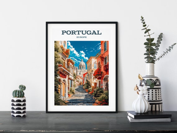 Portugal Europe Retro Travel Poster Wall Art Various Sizes Instant Ai Gen Town Memories Gift