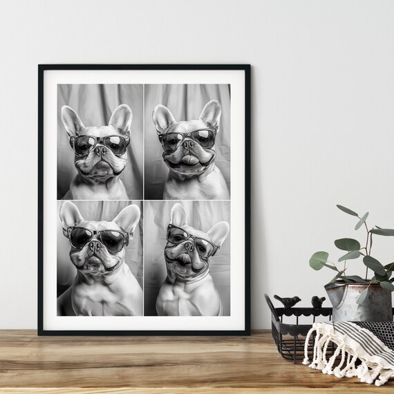 French Bulldog Wearing Sunglasses Photobooth Funny Wall Art Prints Decor Instant Ai Dog Print Selfies