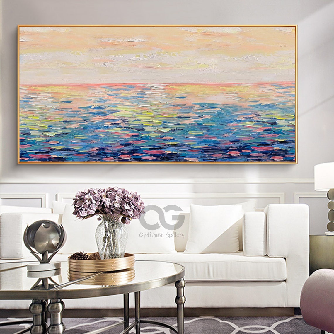 Pastel Sunrise Calm Ocean Panoramic Soft Pink Peach Seascape Poster - Image 5