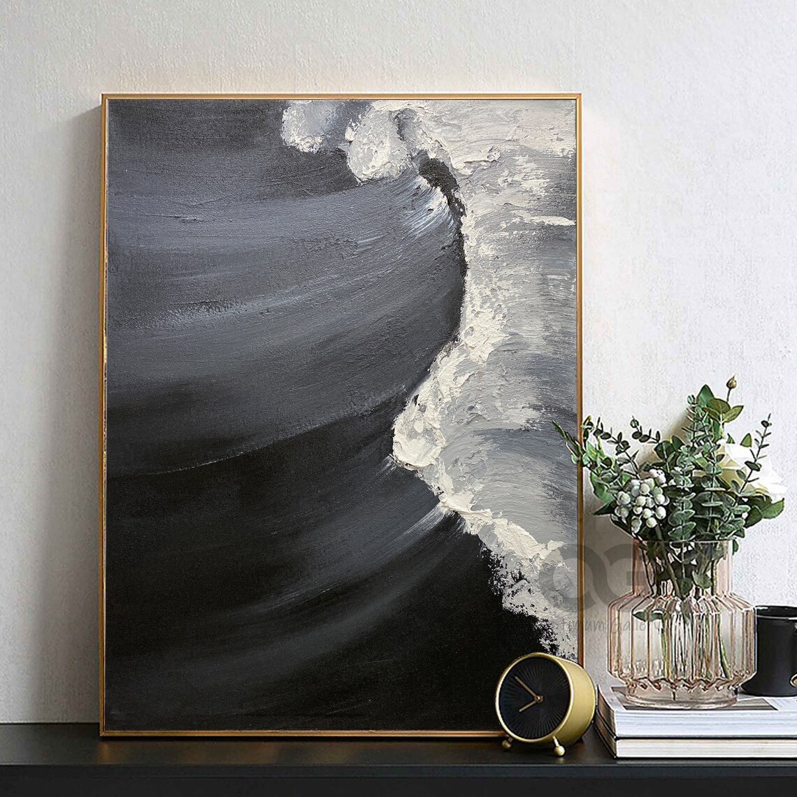 Black And White Ocean Wave Abstract Minimalist Painting Modern Art Poster - Image 5