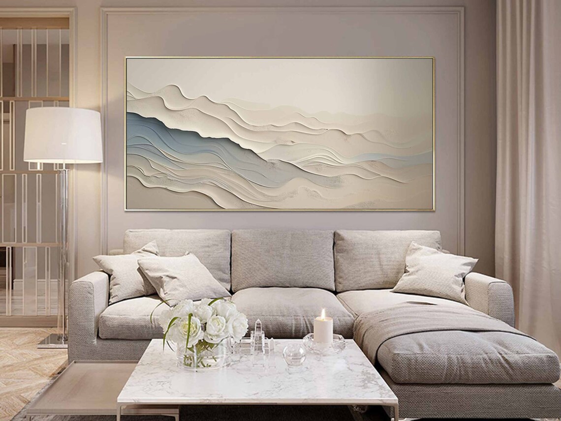 Beige Abstract Wave Wall Art Print, Minimalist - Image 2
