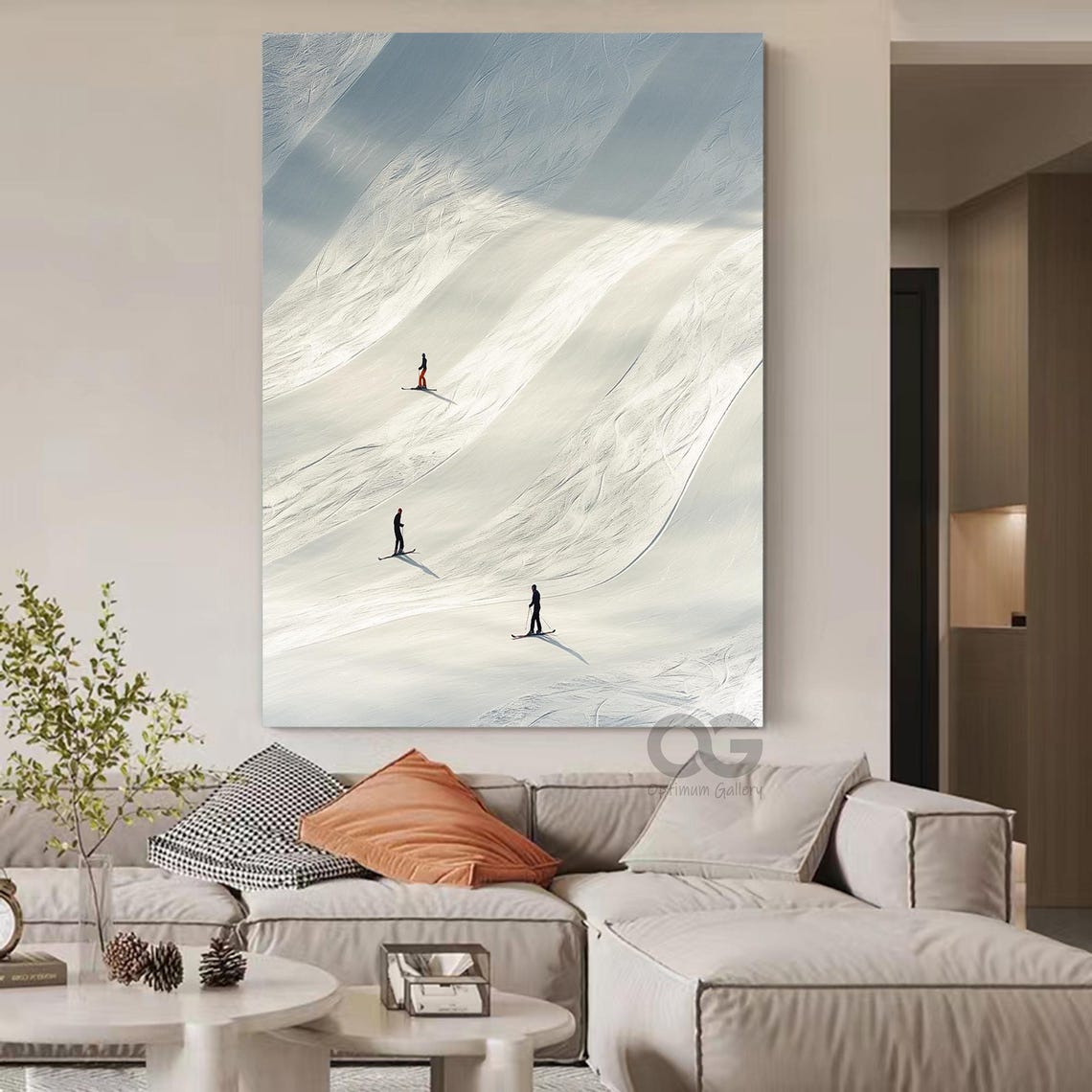 Winter Snow Mountain Painting Vintage Retro Painting People Skiing Painting Landscape Painting Ski Sport Painting Winter Wall Decor - Image 4