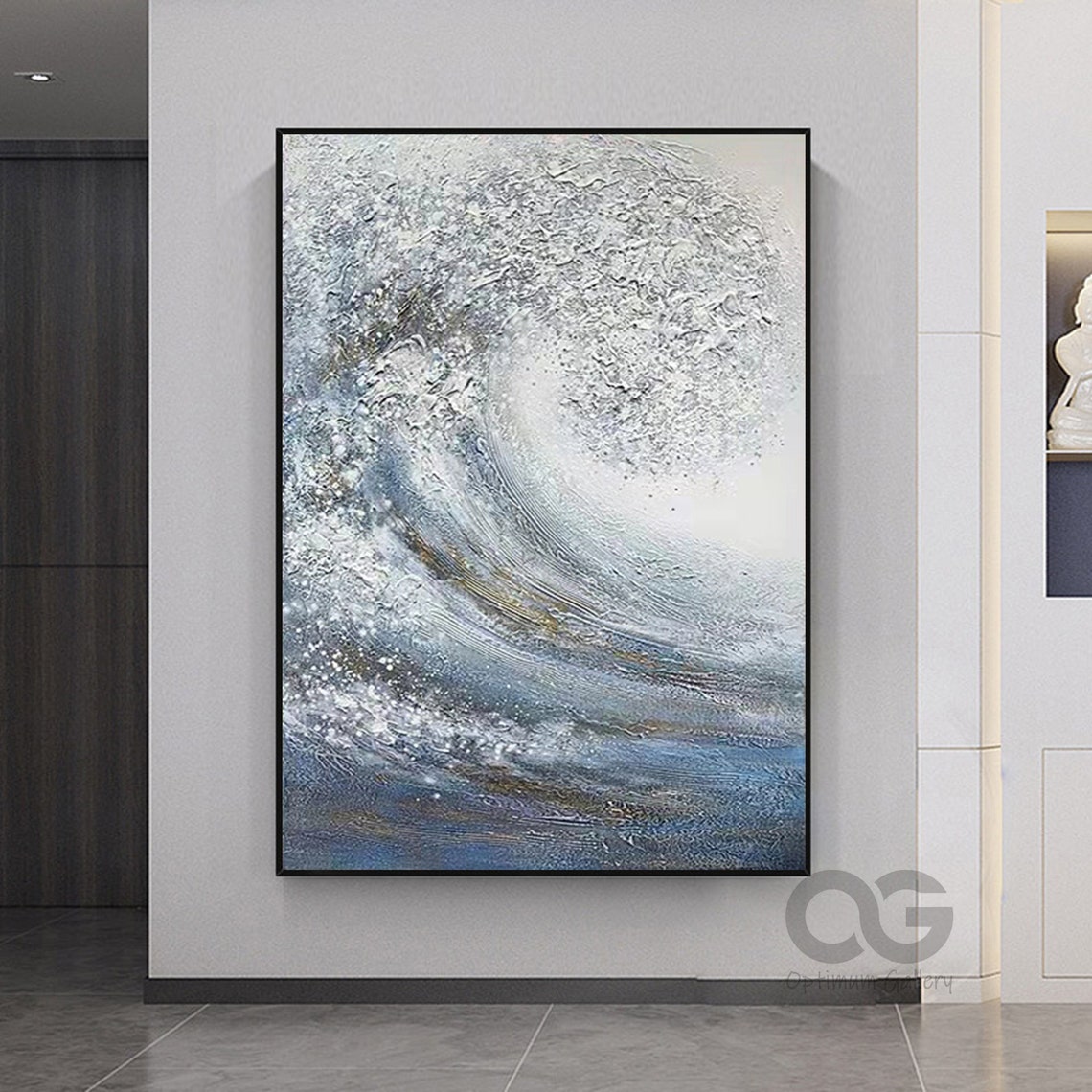 Giant Curling Blue White Ocean Wave Textured Dramatic Art Poster - Image 4