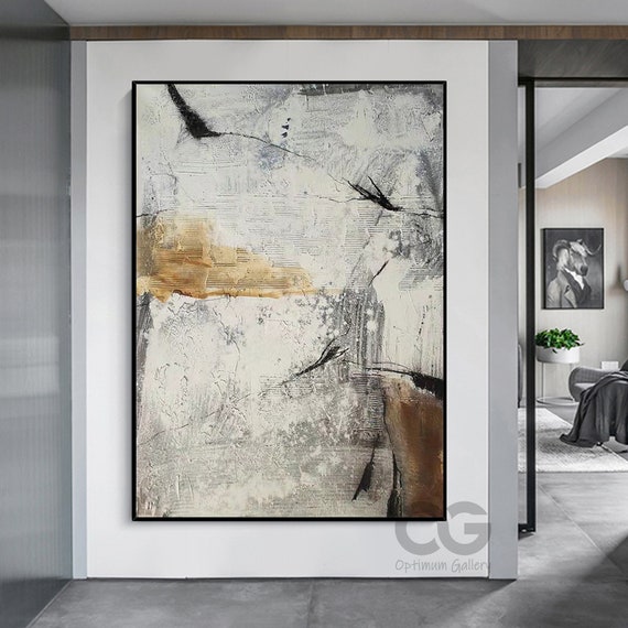 Framed Beige Minimalist Wall Art Large Abstract Grey Painting Acrylic Minimalist Abstract Art Big Modern Texture Painting For Bedroom