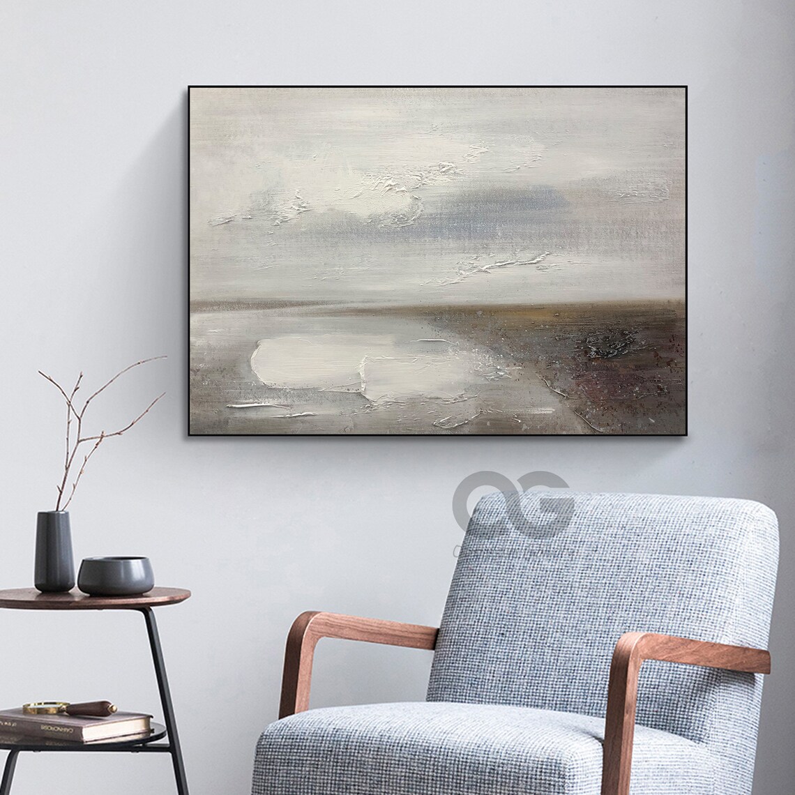 White Neutral Abstract Beach Waves Textured Minimalist Painting Wall Art - Image 2