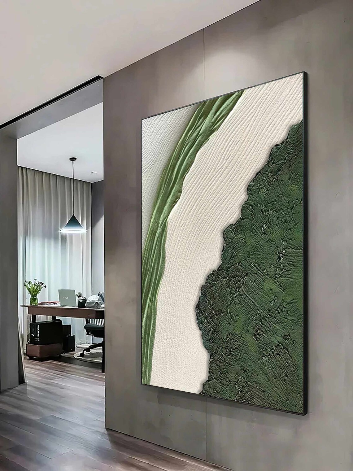 Green Coastal Ocean Landscape Abstract Wall Art Print - Image 2