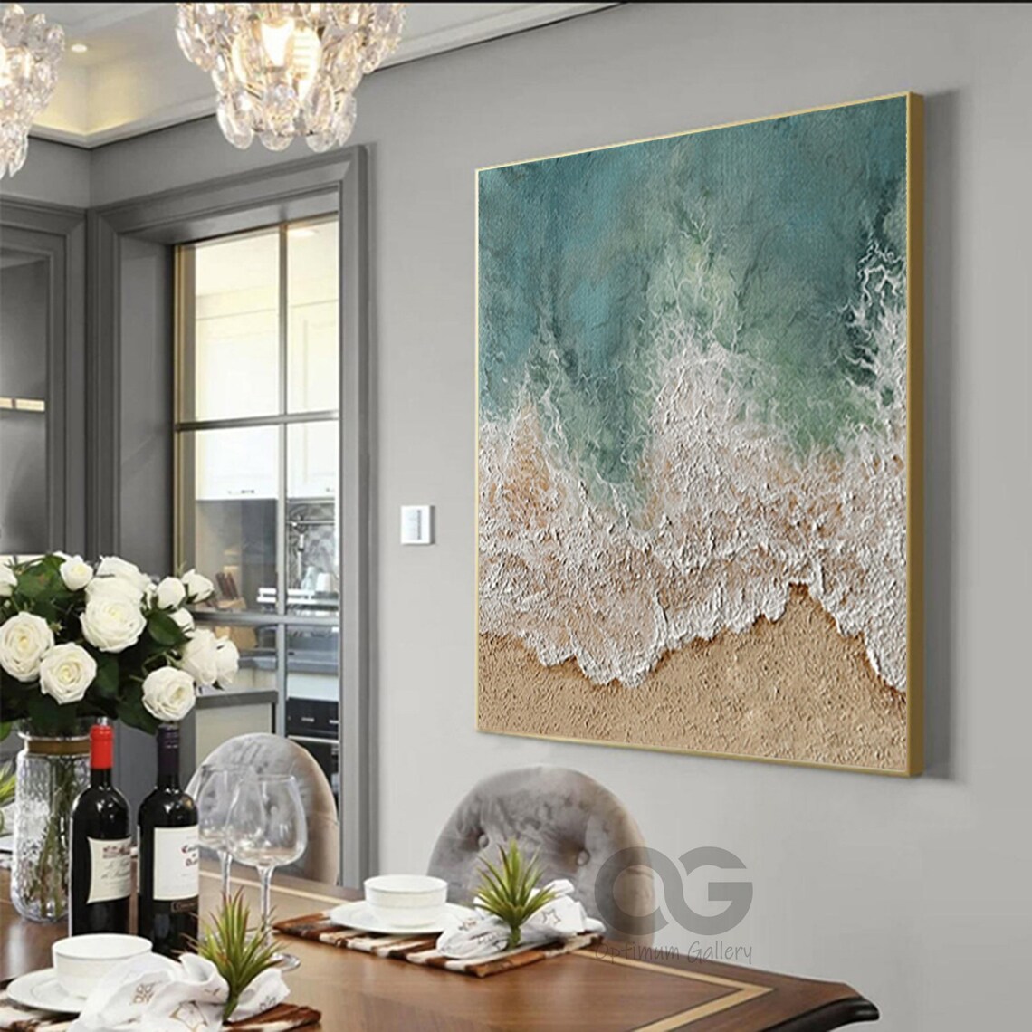 Abstract Coastal Sea Wall Art Print, Green Beach - Image 3