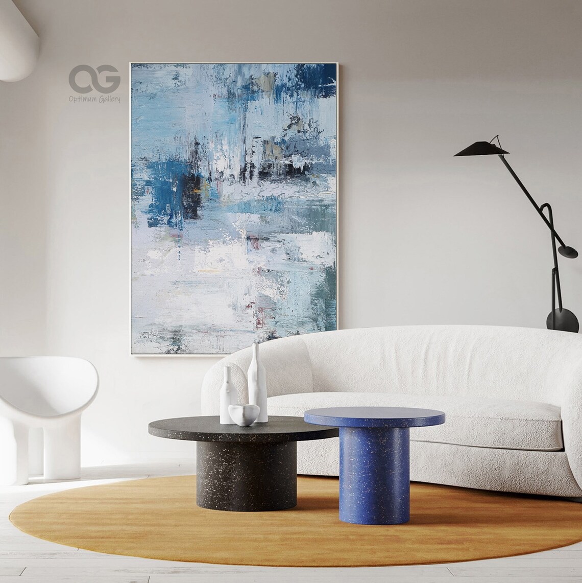 Blue White Distressed Abstract Textured Modern Vertical Painting Poster - Image 3