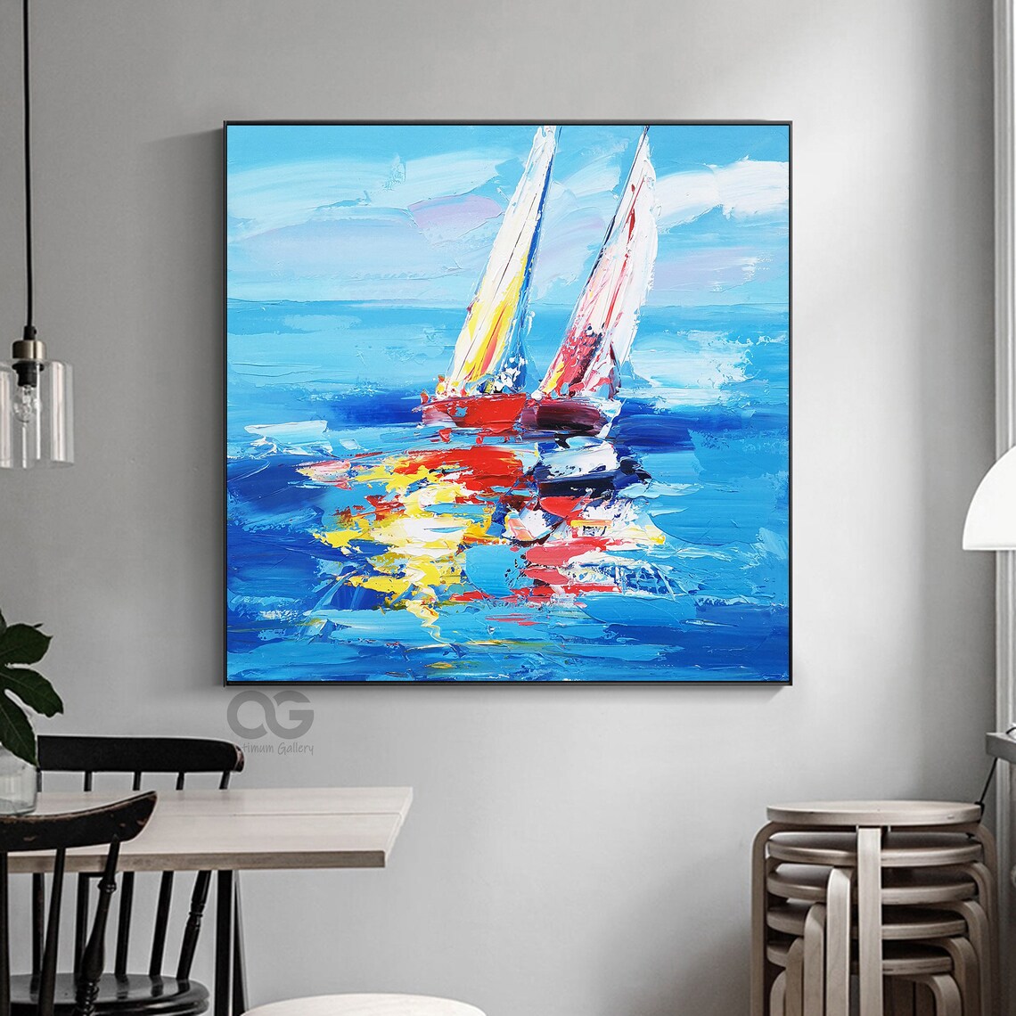 Abstract Sailboat Painting, Impressionist Ocean Art Print - Image 4