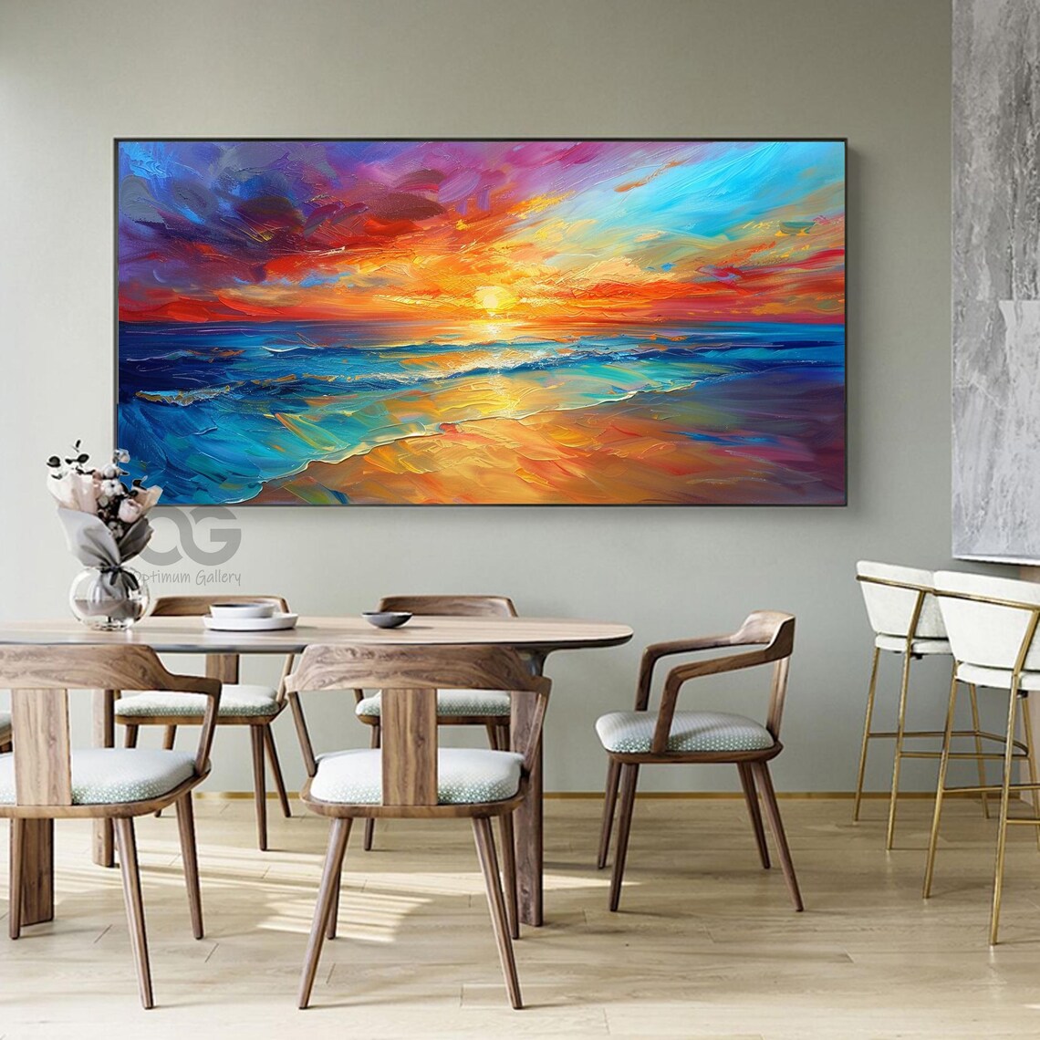 Vibrant Ocean Sunset Palette Knife Colorful Beach Waves Painting Poster - Image 4