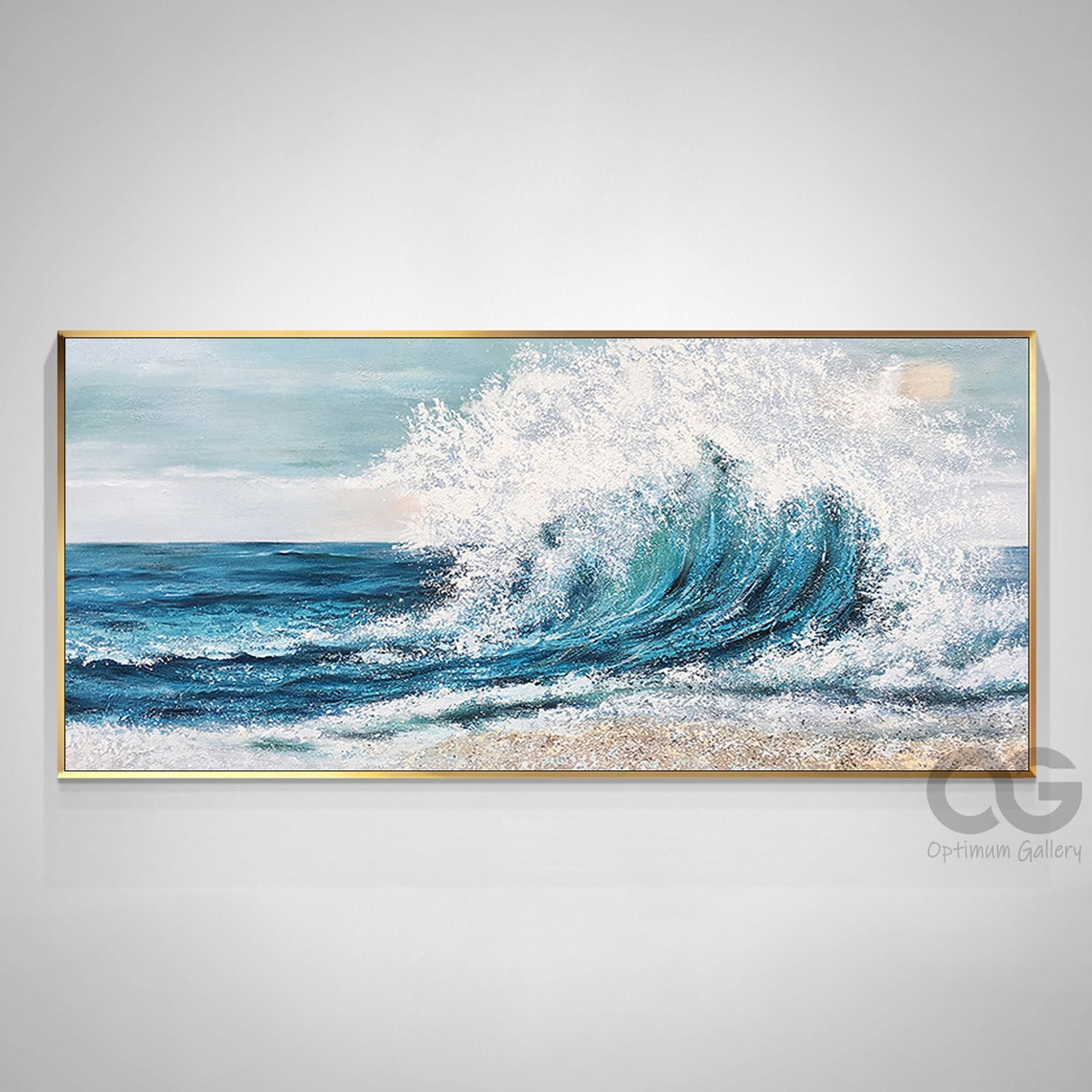 Panoramic Turquoise Wave Crashing White Spray Blue Ocean Art Poster - Image 2