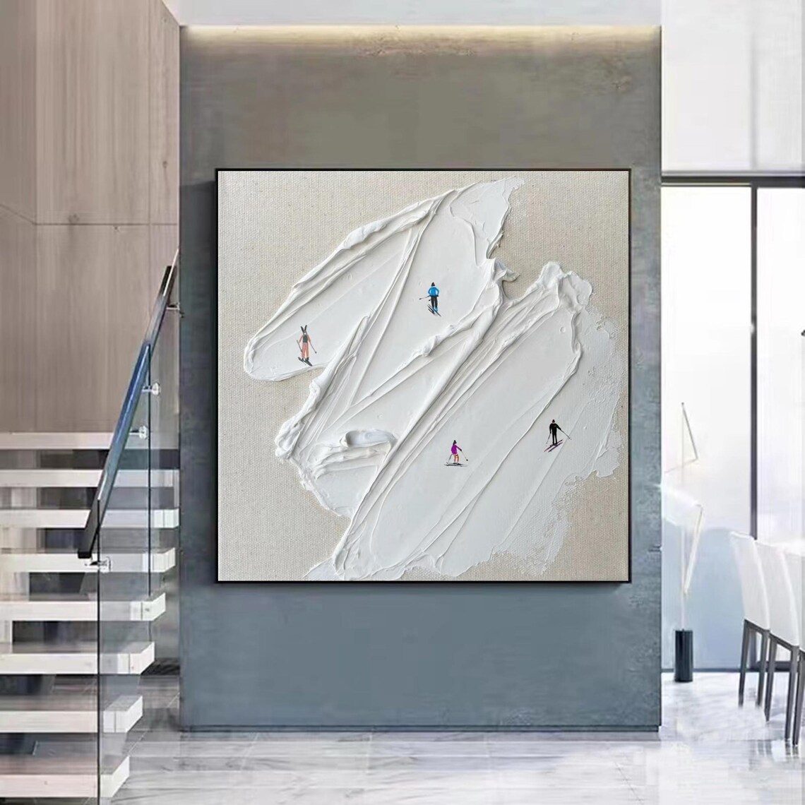 Skier on Snowy Mountain, Plaster Style Art Print - Image 5