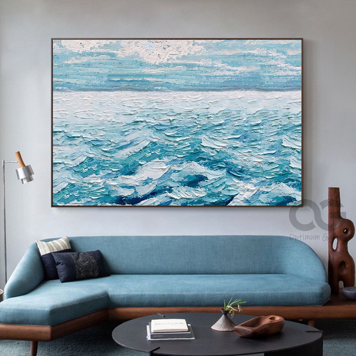 Turquoise Ocean Waves Impasto Textured Foamy Sea Close Up Beach Poster - Image 3