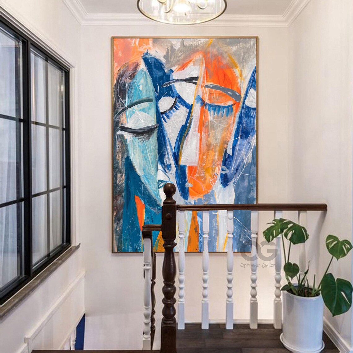 Abstract Faces Blue Orange Painting Picasso Style Modern Fractured Art Poster - Image 4