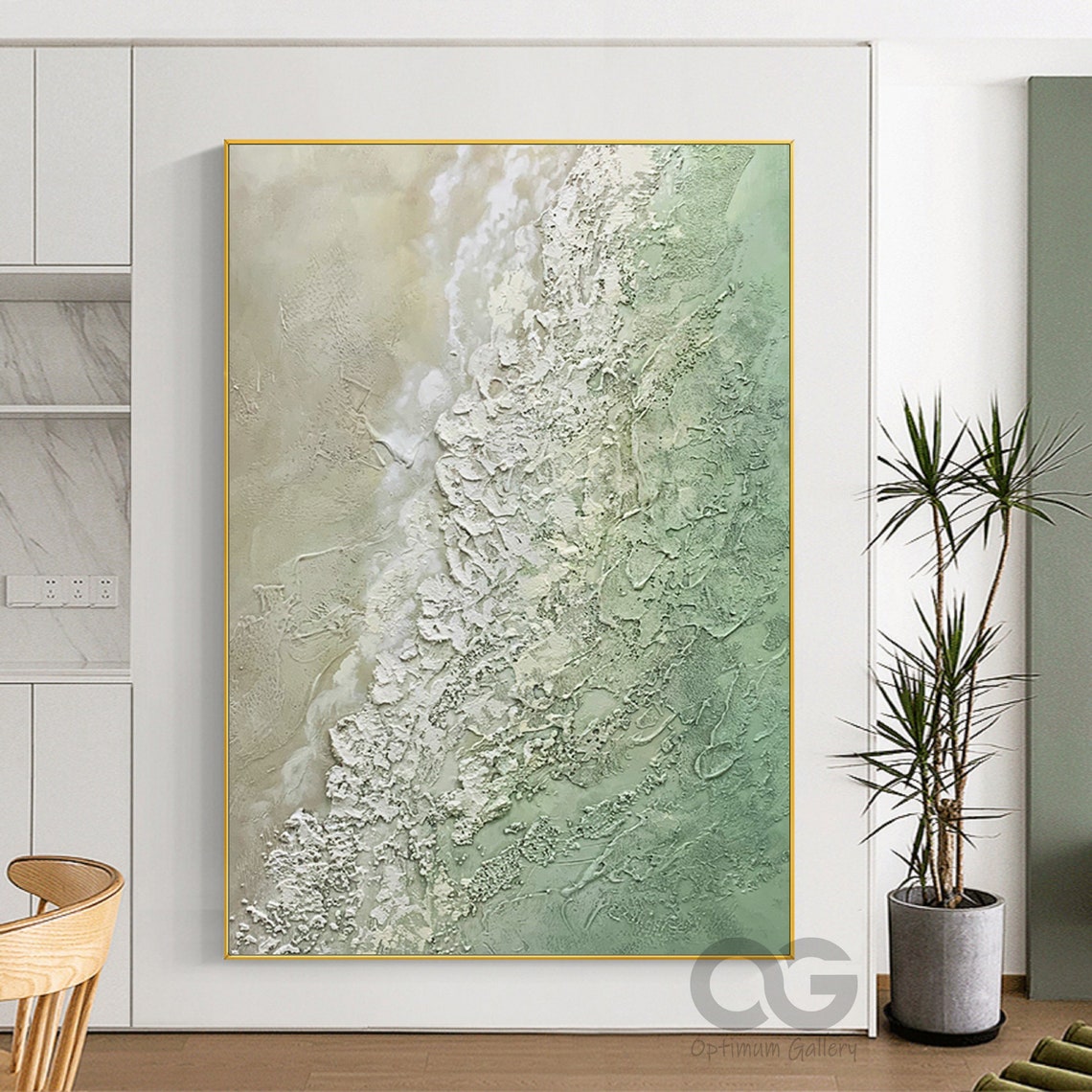 Green Cream Foam Wave Abstract 3D Textured Coastal Beach Art Poster - Image 2