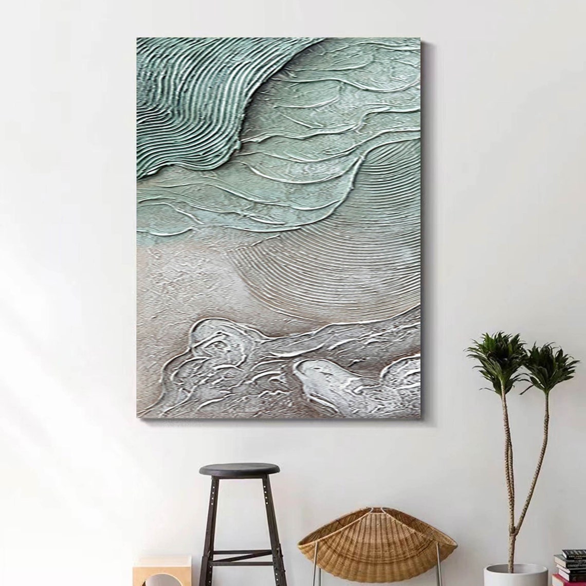 Turquoise Wave Beige Shore Textured Abstract Ocean Relief Art Poster - Image 4