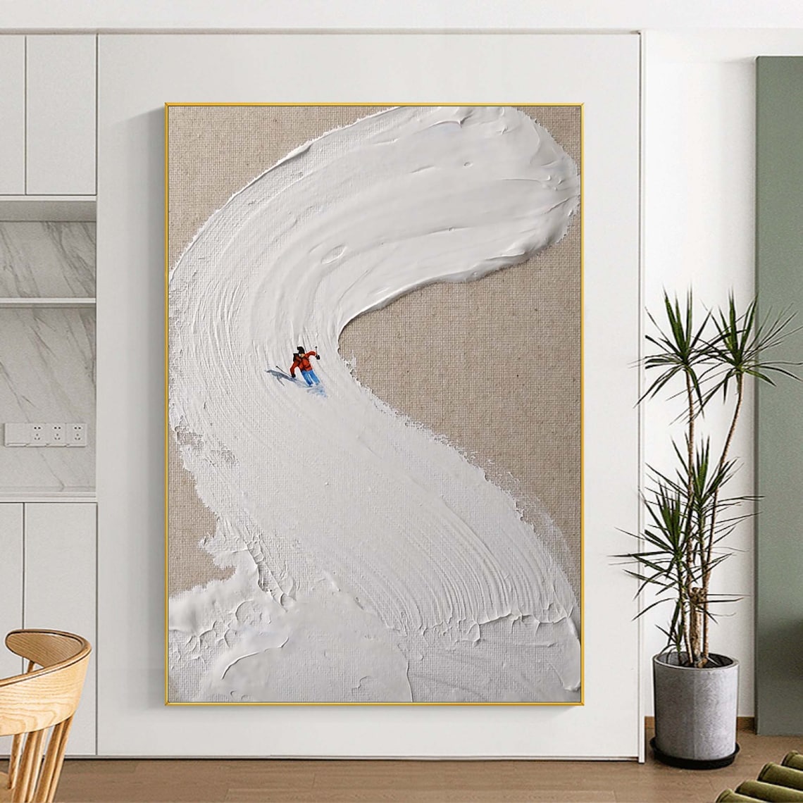 Skier on Snowy Mountain Winter Art Print, Personalized