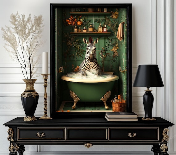 Funny Bathroom Zebra Poster Animal On Toilet Wall Art Gag Gift For Guest Quirky Decor White Elephant 220