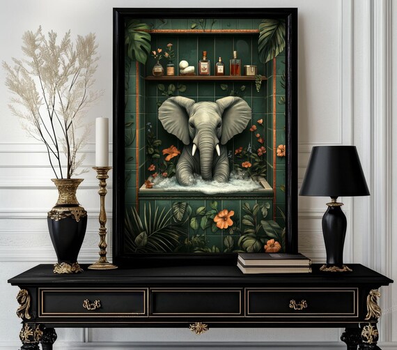 Funny Bathroom Elephant Poster Animal On Toilet Wall Art Gag Gift For Guest Quirky Decor White 235