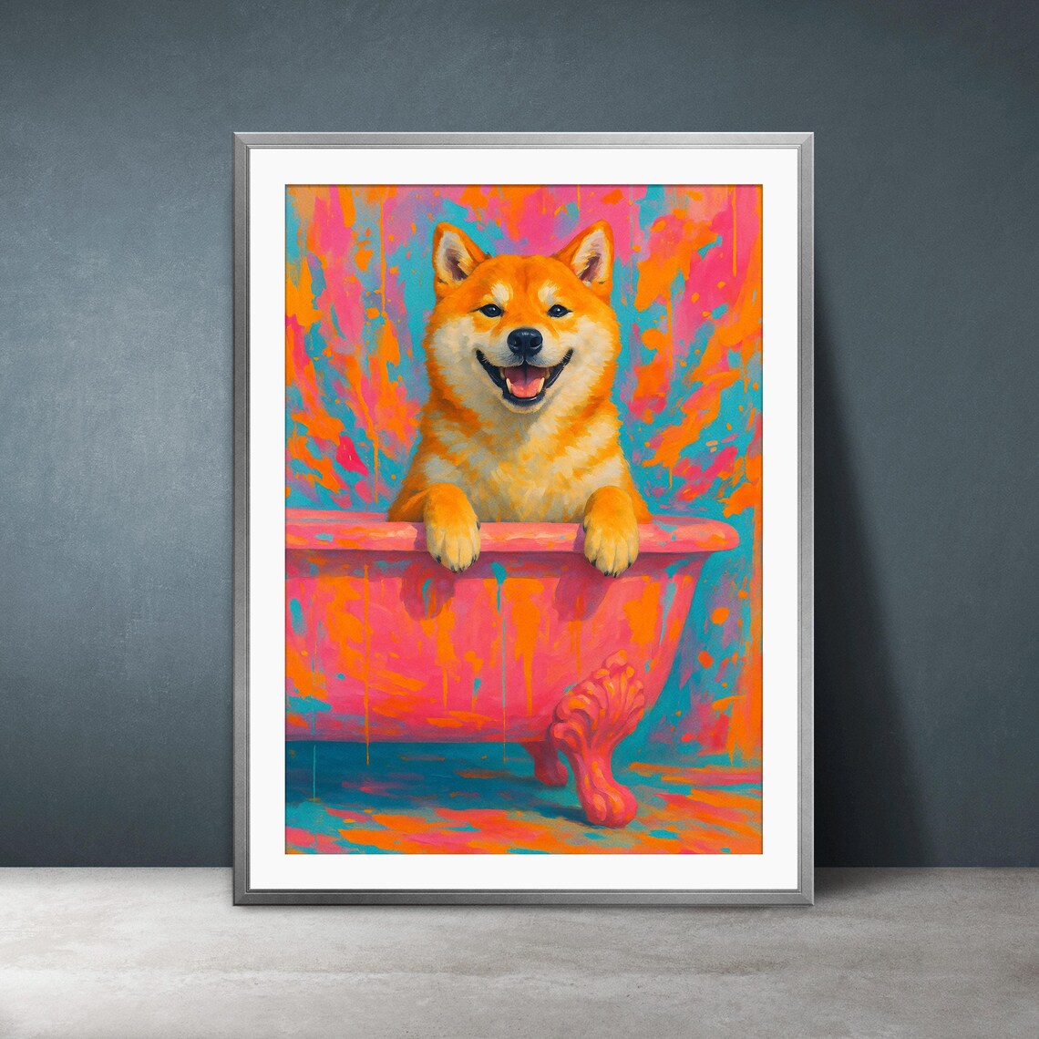 Shiba Inu in Bathtub, Pop Art Bathroom Decor