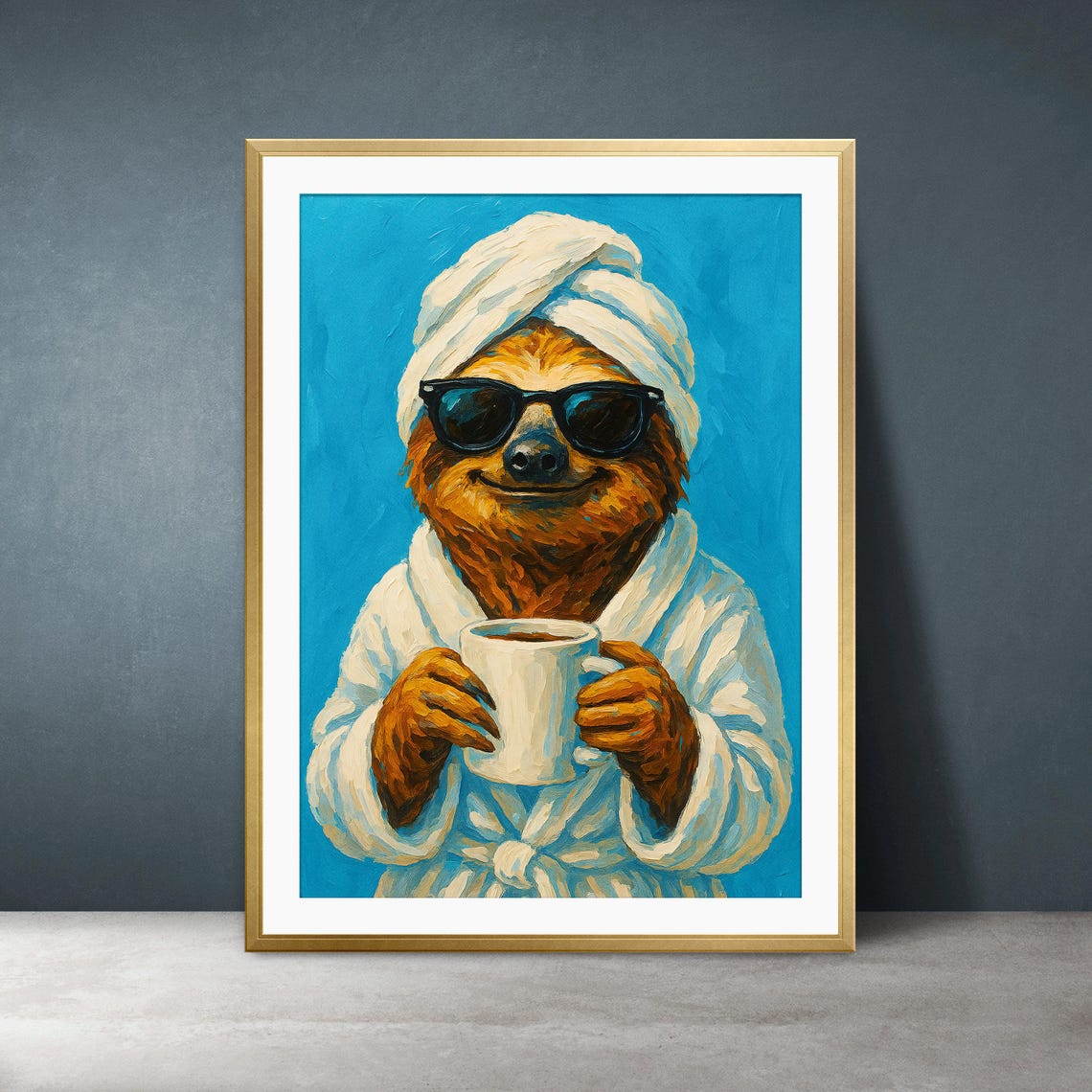 Funny Sloth Drinking Coffee Spa Day Bathrobe Animal Pop Art Poster