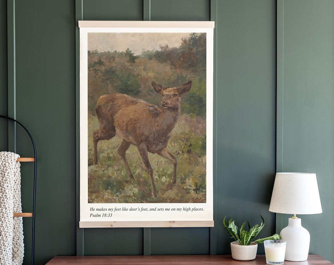 Christian Psalms Deer Wall Art, Vintage Poster Print