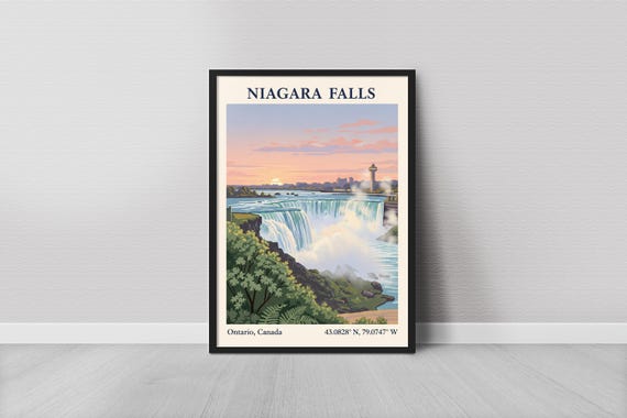 Niagara Falls Art Print Vintage Travel Blue Water And Sunset Tones