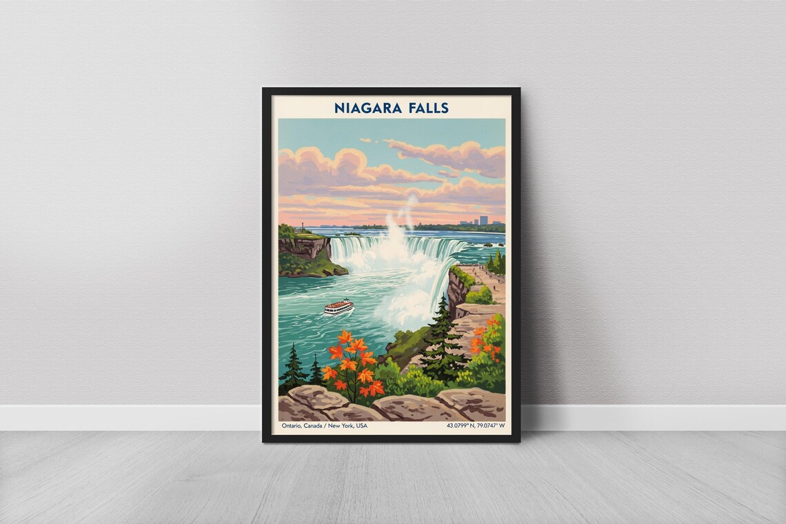 Niagara Falls Ontario New York Horseshoe Falls Autumn Travel Poster