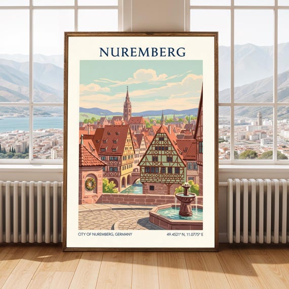 Nuremberg Poster Retro German Village Scene European Cityscape