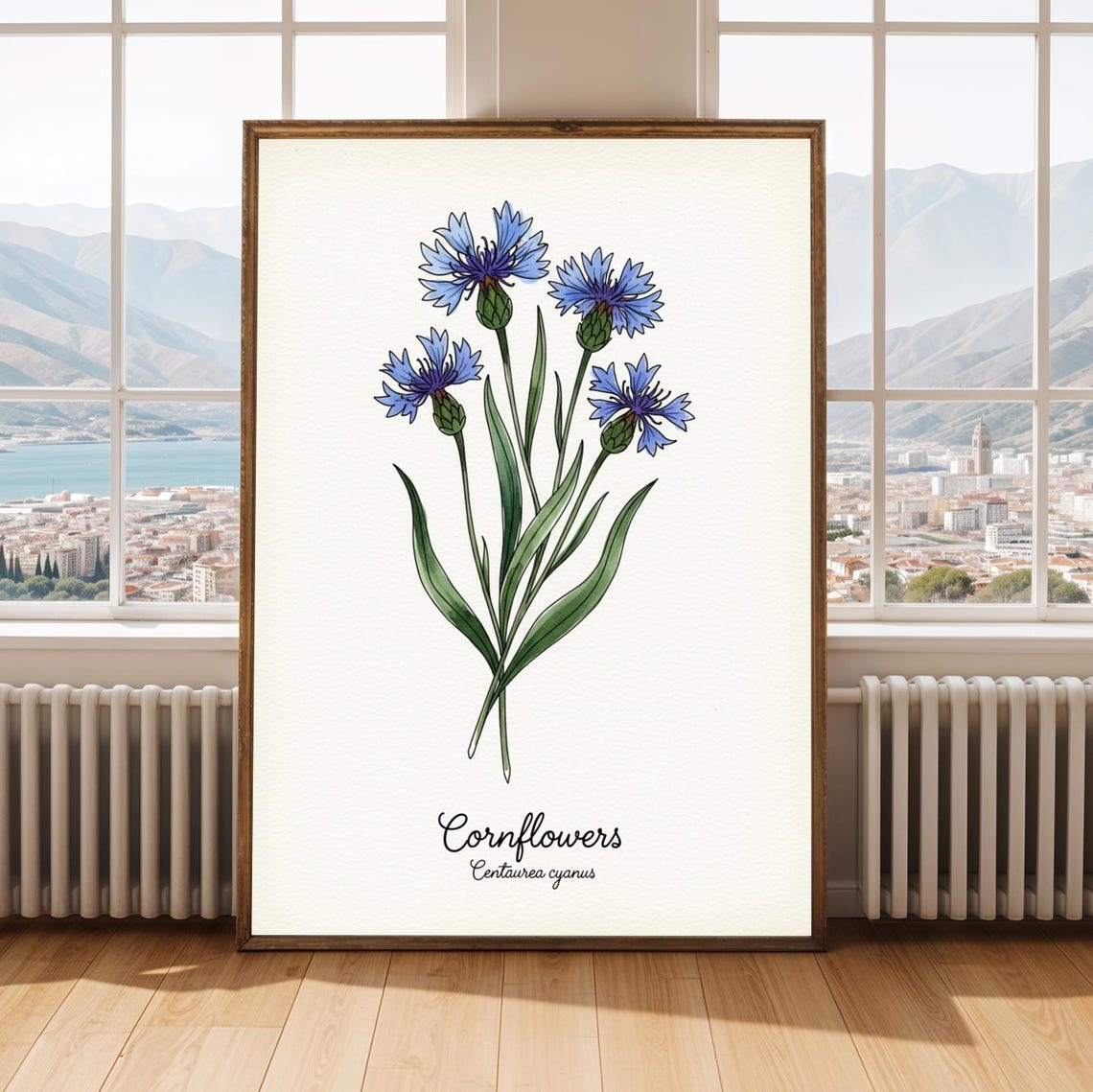 Vintage Cornflower Art Print Blue Floral Botanical Illustration