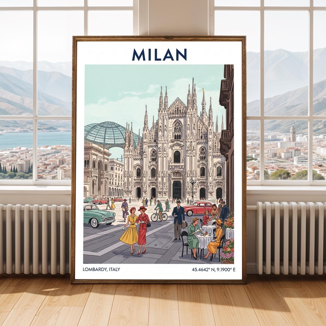 Milan Italy Duomo Cathedral Piazza Vintage Retro Travel Poster