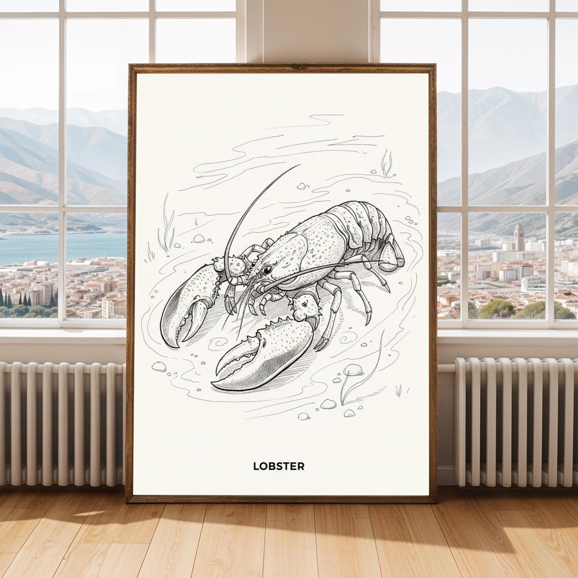 Lobster Fine Line Ink Drawing Detailed Claws Sea Life Art Poster