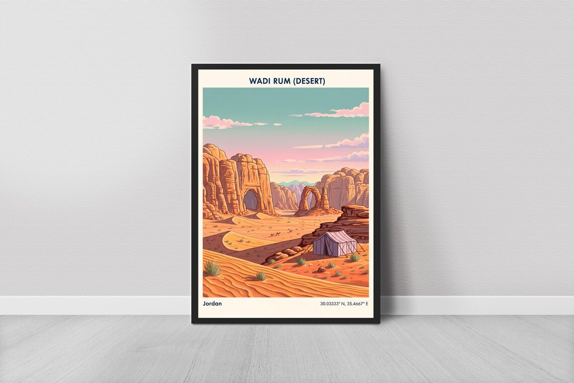 Wadi Rum Desert Jordan Red Rock Arches Bedouin Tent Travel Poster