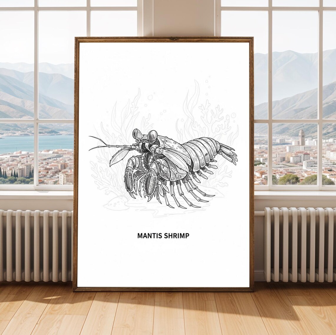 Mantis Shrimp Fine Line Ink Illustration Black White Sea Life Print