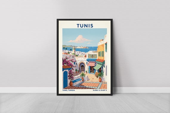 Tunisian Street Market Print Vintage Travel Poster Art