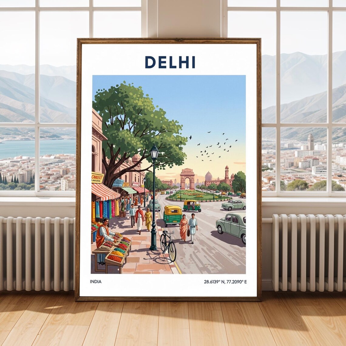 Delhi India Iconic India Gate Street Market Vintage Travel Poster