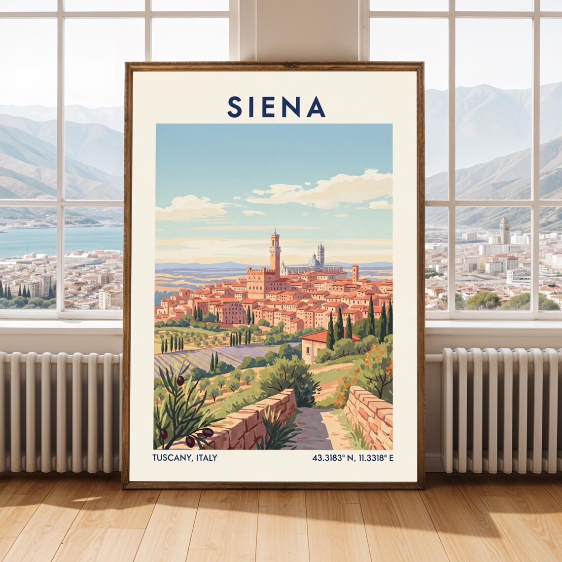 Siena Tuscany Italy Vintage Travel Poster Tuscan Hill Town Scene