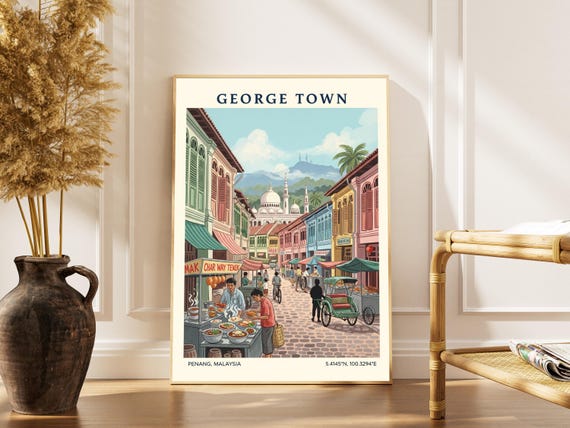 George Town Art Print Vintage Malaysia Travel Poster
