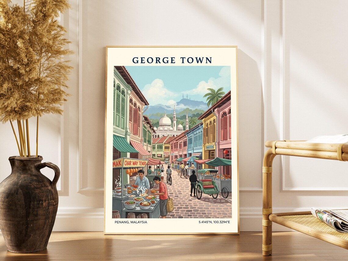 George Town Penang Malaysia Street Food Heritage Travel Poster